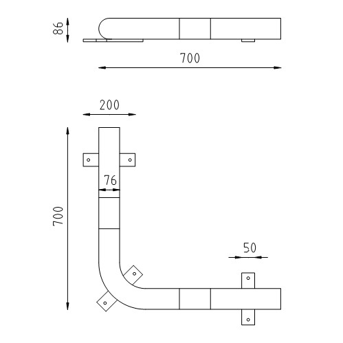 Beschermbeugel Ø76 vloerbalk hoek tekening