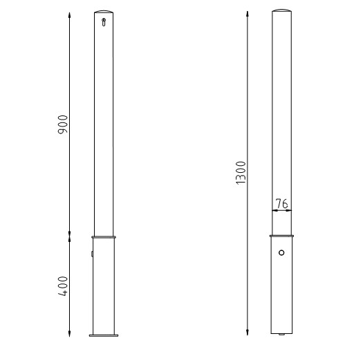 Uitneembare rvs parkeerpaal Ø76 cilinderslot