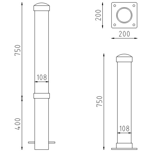 Trottoirpaal Siena te inbetonneren en op voetplaat tekening