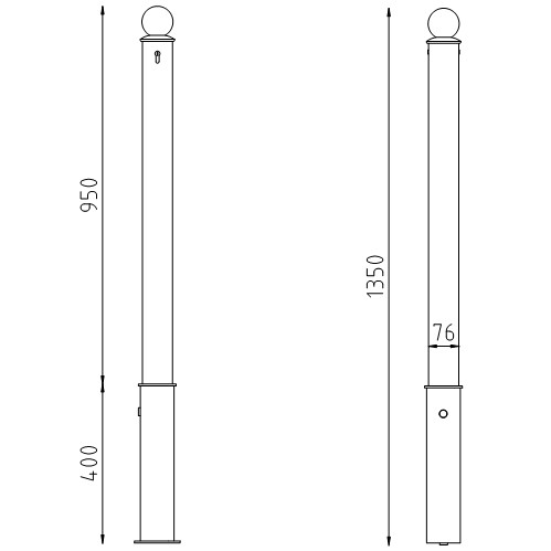 Trottoirpaal Rome uitneembaar met cilinderslot tekening