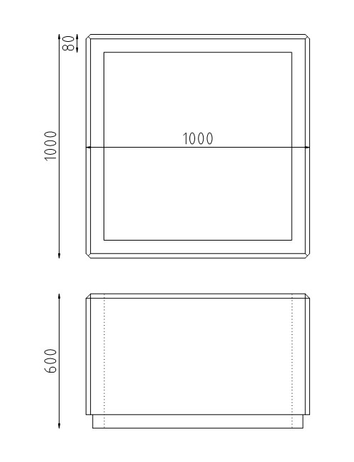 Betonnen boombak vierkant 1000x1000x600 tekening