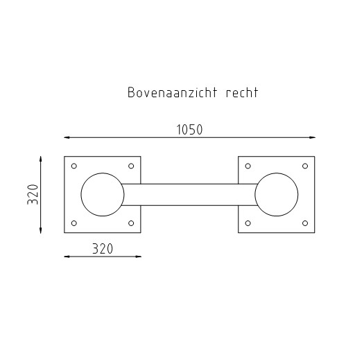 Anti-ram barrier recht met voetplaat bovenaanzicht