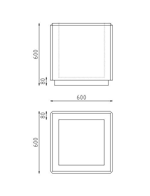 Betonnen bloembak vierkant 600x600x600 tekening