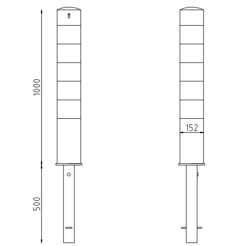 Uitneembare beschermpaal Ø152 cilinderslot