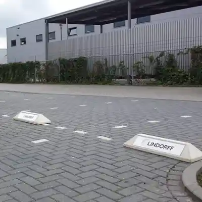 Parkeerplaatsbord van beton dubbelzijdige aanduiding omgeving