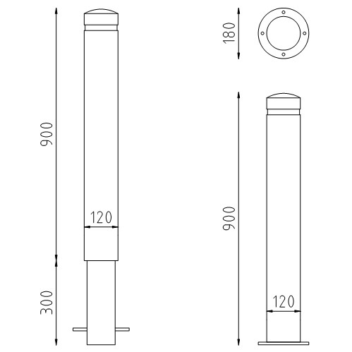 Trottoirpaal te inbetonneren en op voetplaat tekening