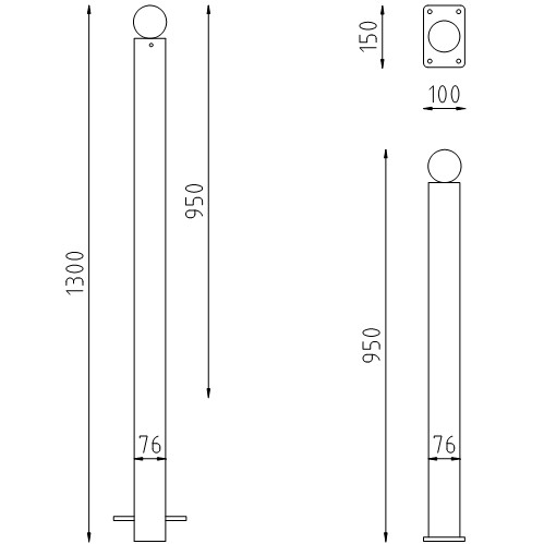 trottoirpaal Verona te inbetonneren of op voetplaat tekening