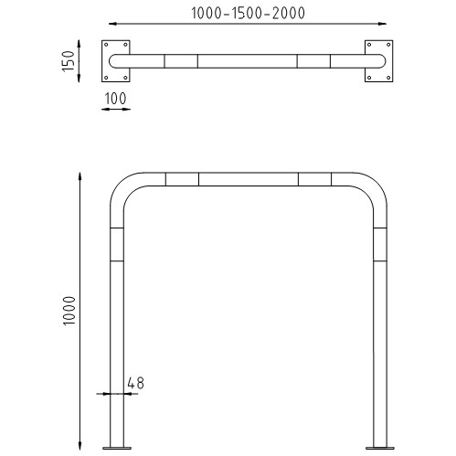 Beschermbeugel Ø48 recht op voetplaat zonder tussenbuis