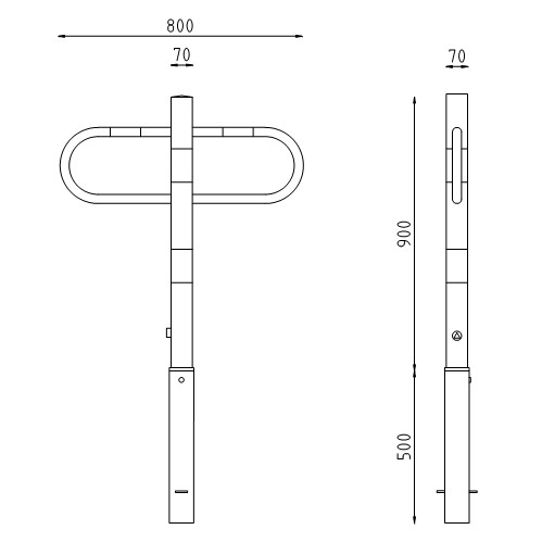 Uitneembare parkeerbeugel 70x70 met driekantslot tekening