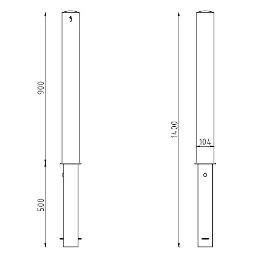 Uitneembare rvs parkeerpaal Ø104 cilinderslot