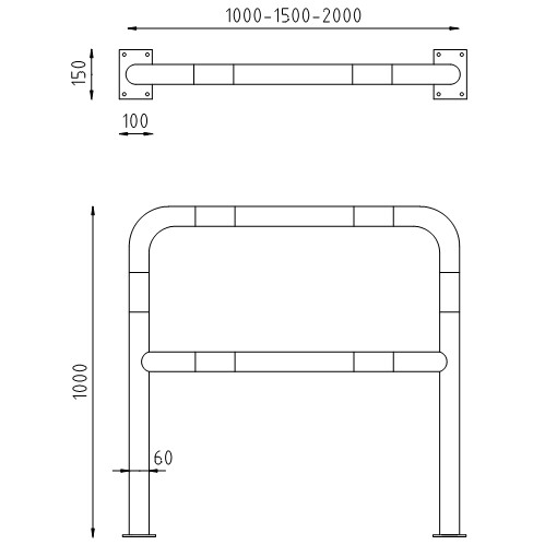 Beschermbeugel Ø60 recht op voetplaat met tussenbuis