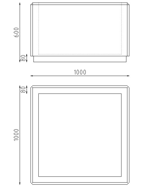 Betonnen bloembak vierkant 1000x1000x600 tekening