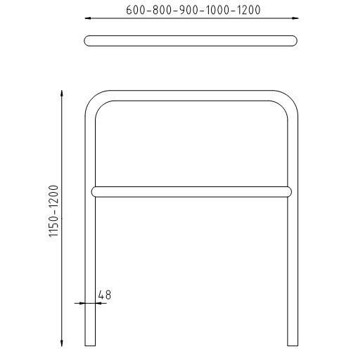 Rvs beschermbeugels Ø48 recht te inbetonneren met tussenbuis tekening