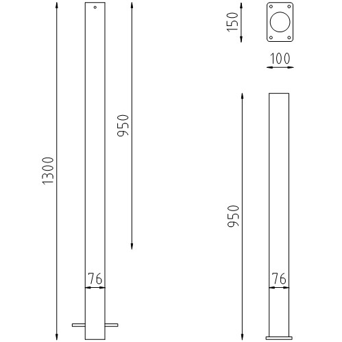 Trottoirpaal Pisa te inbetonneren en op voetplaat tekening