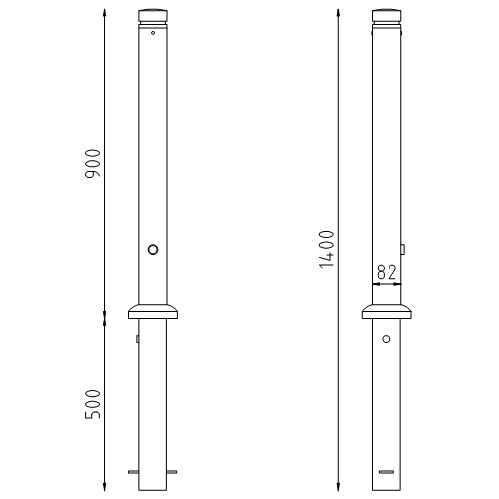 Trottoirpaal Milaan uitneembaar met driekantslot tekening