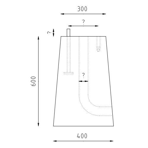 Trapezium betonpoer 300x300x600 tekening