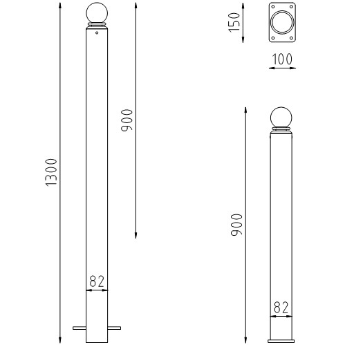 Trottoirpaal Triëst te inbetonneren en op voetplaat tekening