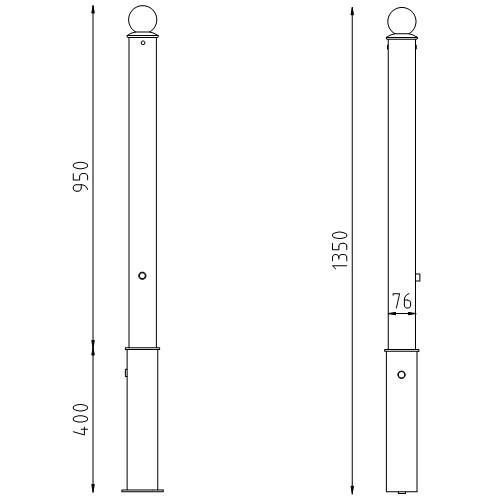 Trottoirpaal Rome uitneembaar met driekantslot tekening