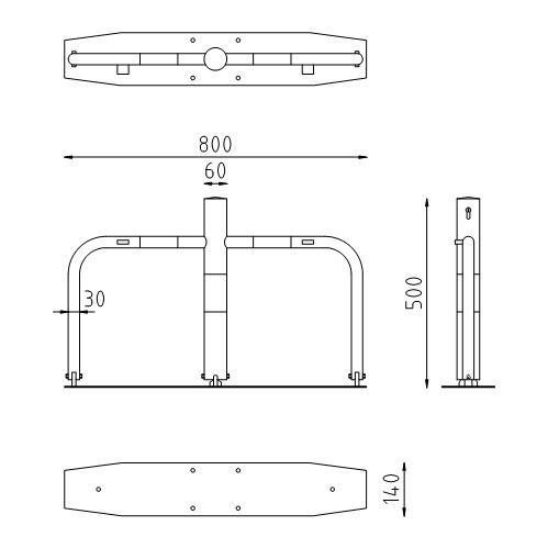 Neerklapbare parkeerbeugel Ø60 tekening