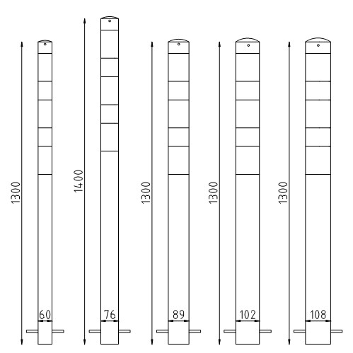 Beschermpalen te inbetonneren Ø60-76-89-102-108