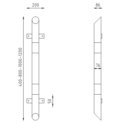 Beschermbeugel Ø76 vloerbalk recht tekening