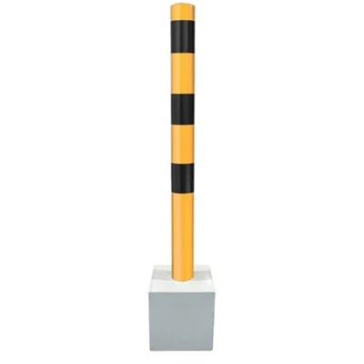 Vaste parkeerpaal geel/zwart met betonvoet