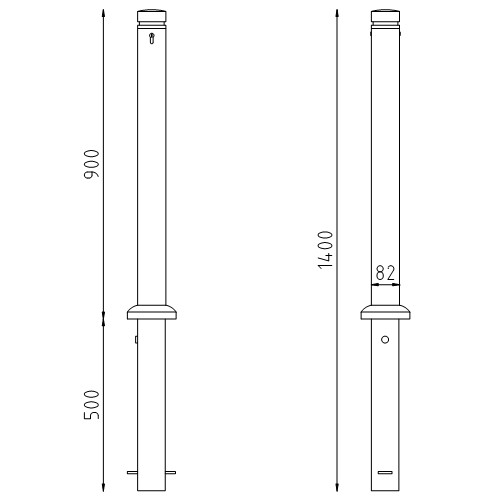 Trottoirpaal Milaan uitneembaar met cilinderslot tekening