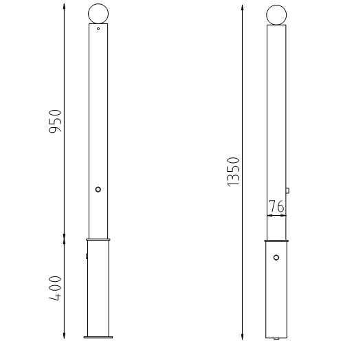 Trottoirpaal Verona uitneembaar met grondhuls tekening
