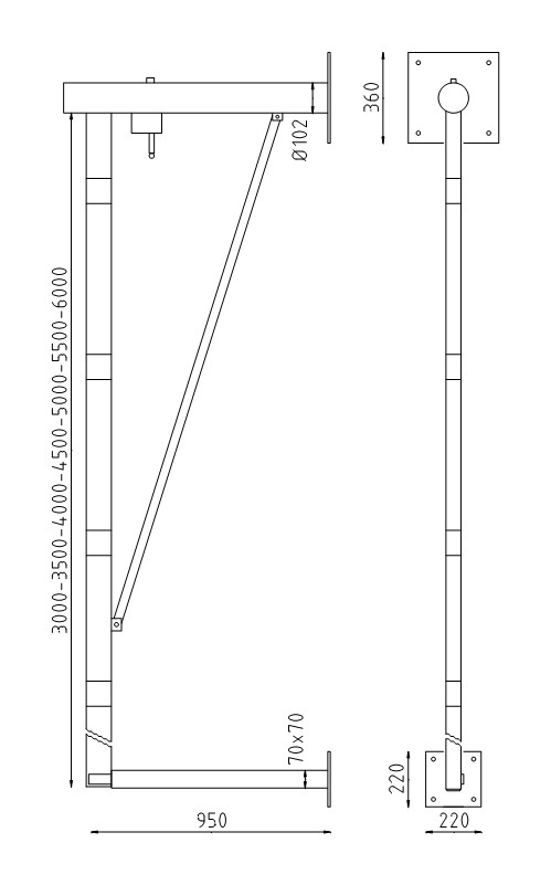 Handmatige draaiboom met vangpalen tekening