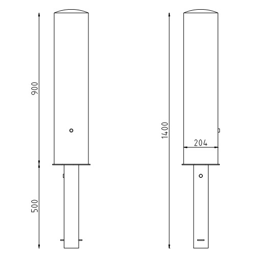 Uitneembare rvs beschermpaal Ø204 driekantslot