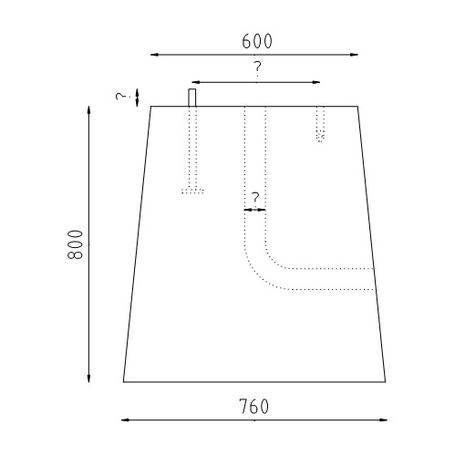 Trapezium betonpoer 600x600x800 tekening