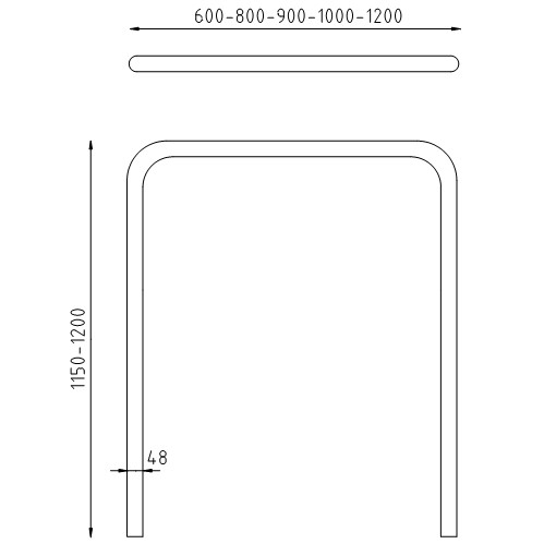 Rvs beschermbeugels Ø48 recht te inbetonneren zonder tussenbuis tekening