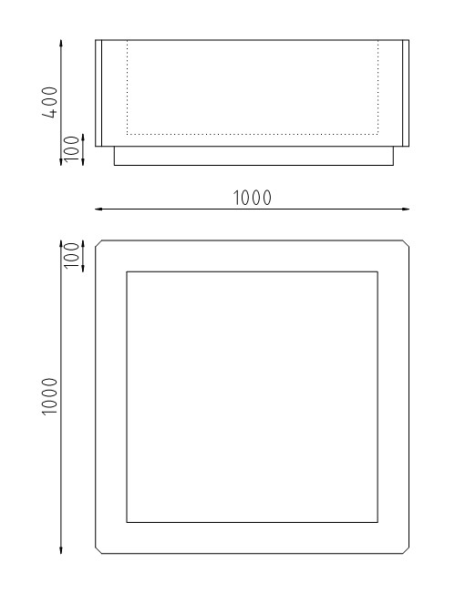 Betonnen bloembak vierkant 1000x1000x400 tekening