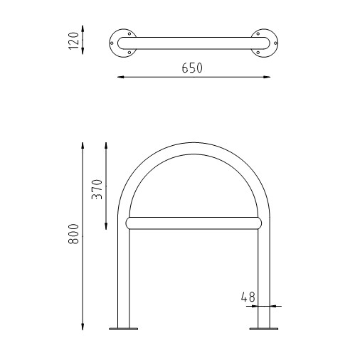 Rvs beschermbeugel Ø U-beugel breed op voetplaat met tussenbuis