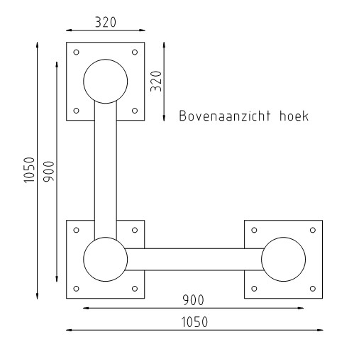 Anti-ram barrier hoek met voetplaat bovenaanzicht