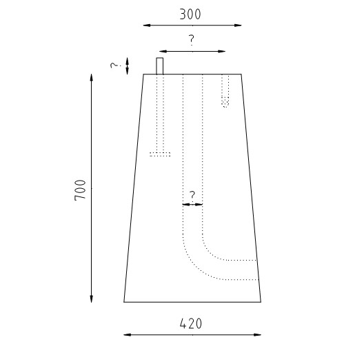 Trapezium betonpoer 300x300x700 tekening