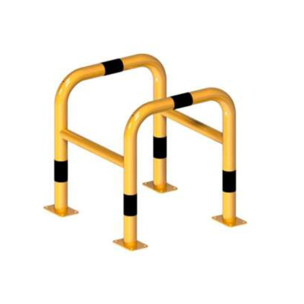 Beschermbeugel Ø60 kolombeschermer geel zwart op voetplaat