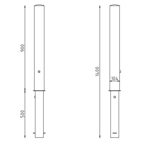 Uitneembare rvs parkeerpaal Ø104 driekantslot