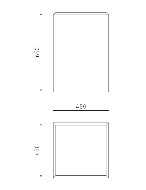 Betonpoef vierkant 450x450x650 tekening