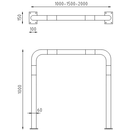 Beschermbeugel Ø60 recht op voetplaat zonder tussenbuis