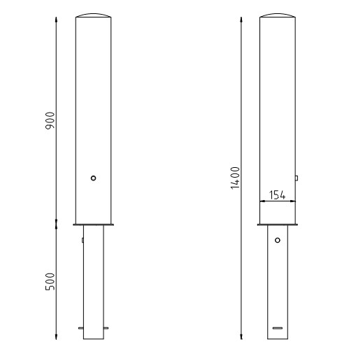 Uitneembare rvs beschermpaal Ø154 driekantslot