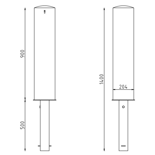 Uitneembare rvs beschermpaal Ø204 cilinderslot