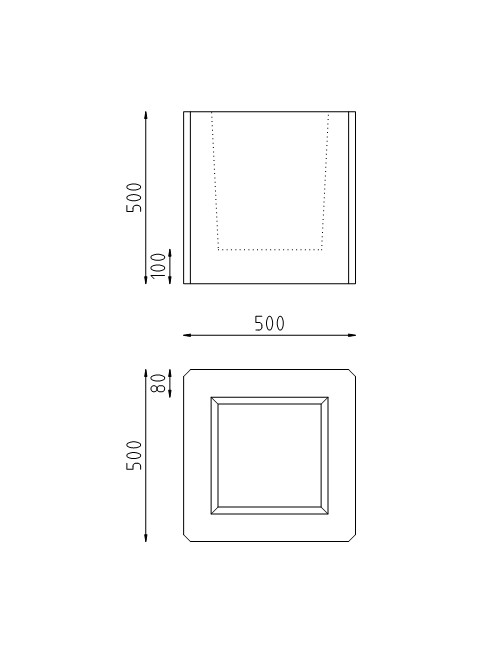 Betonnen bloembak vierkant 500x500x500 tekening