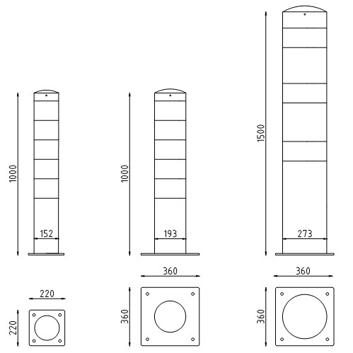Beschermpalen Ø152-193-273 op voetplaat