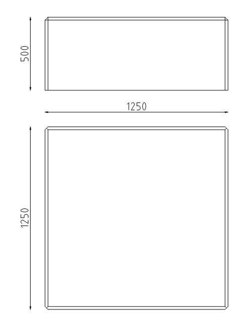 Betonpoef vierkant 1250x1250x500 tekening