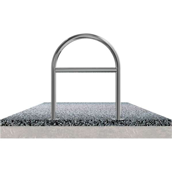 Rvs beschermbeugel Ø48 U-beugel breed op voetplaat met tussenligger betonfundering