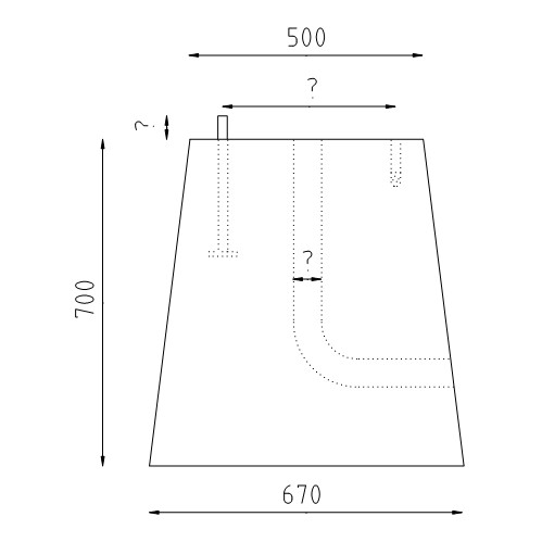 Trapezium betonpoer 500x500x700 tekening