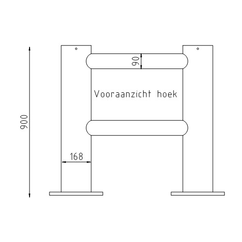 Anti-ram barrier hoek met voetplaat vooraanzicht