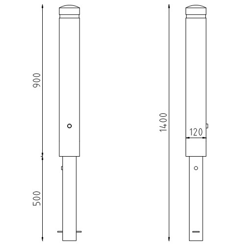 Trottoirpaal Bologna uitneembaar met driekantslot tekening