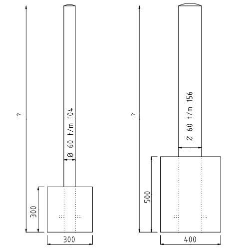 Rvs beschermpalen met betonvoet